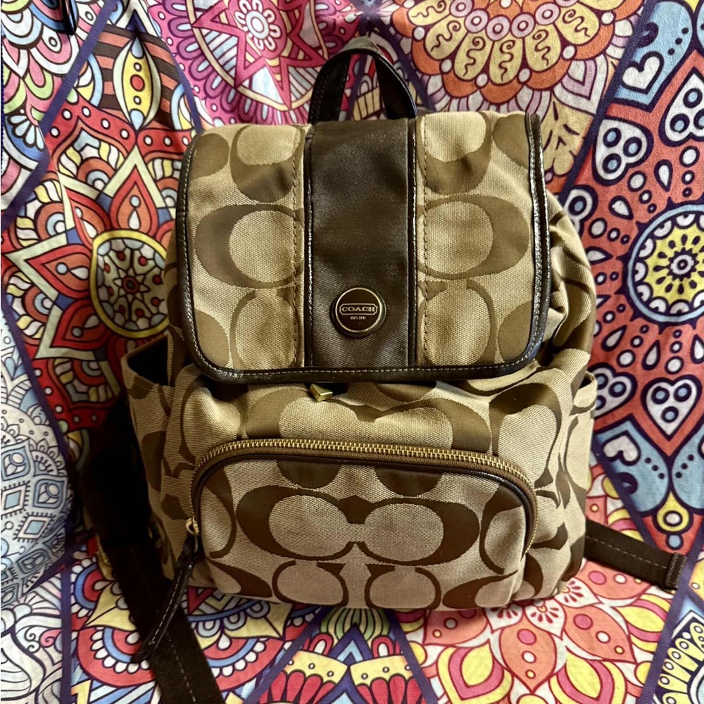 Coach Signature Brown Tan Backpack